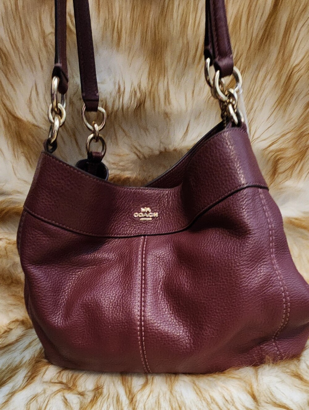 Coach Pebbled Leather Shoulder Bag - Burgundy